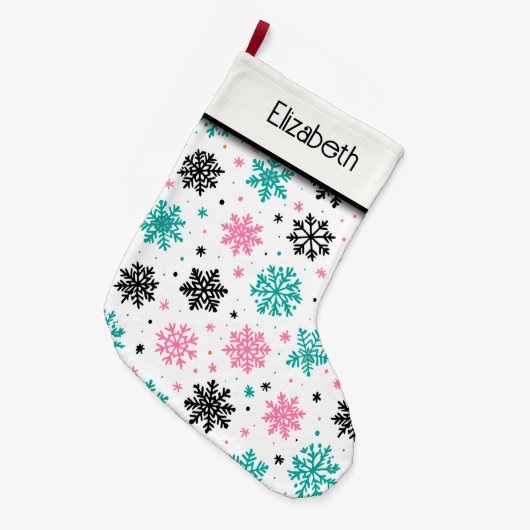 Retro-Schneeflocken Großer Weihnachtsstrumpf (Vorderansicht (hängend))