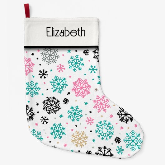 Retro-Schneeflocken Großer Weihnachtsstrumpf (Vorderseite)