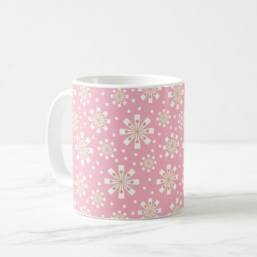 Retro-Schneeflocken in Rosa - Urlaub Kaffeetasse (Vorderseite Links)
