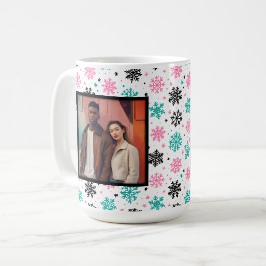 Retro-Schneeflocken Kaffeetasse (Vorderseite Links)