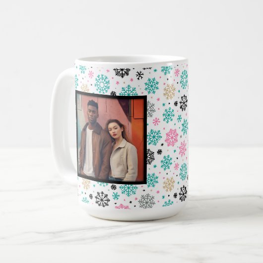 Retro-Schneeflocken Kaffeetasse (Vorderseite Links)