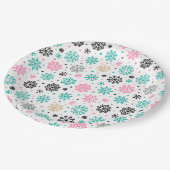 Retro-Schneeflocken Pappteller (Schrägansicht)