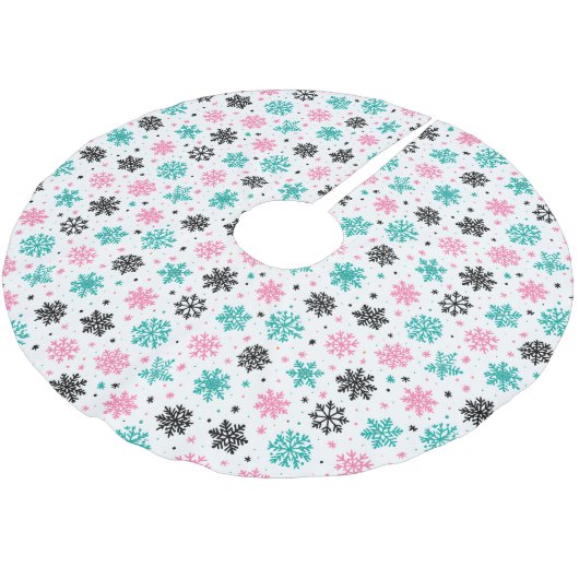 Retro-Schneeflocken Polyester Weihnachtsbaumdecke (Schrägansicht)