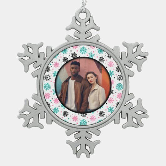 Retro-Schneeflocken Schneeflocken Zinn-Ornament (Vorderseite)