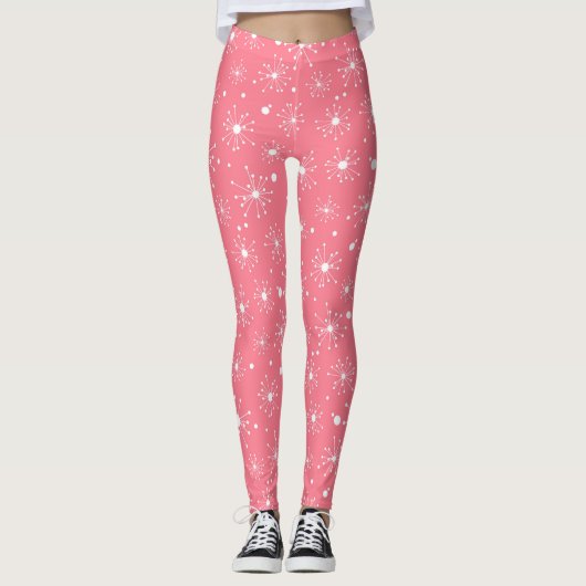 Retro-Schneeflockenmuster auf Rosa Leggings (Vorderseite)