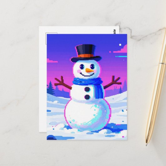 Retro-Schneemann-Glitch Postkarte (Vorderseite/Rückseite Beispiel)