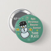 Retro-Schneemann-Hässlicher-Weihnachtspullover-Wet Button (Vorne & Hinten)