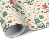 Retro-Schneemann-Spaß Geschenkpapier (Rolleneckpunkt)