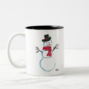 Retro-Schneemann süßes Gesicht Kinder Winter Zweifarbige Tasse