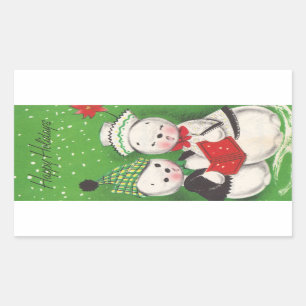 Retro Schneemann-Weihnachten Rechteckiger Aufkleber