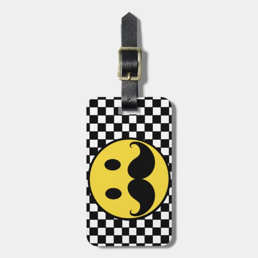 Retro Schnurrbart Moutache mit Schachbrett Gepäckanhänger (Vorderseite vertikal)