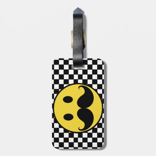 Retro Schnurrbart Moutache mit Schachbrett Gepäckanhänger (Rückseite vertikal)