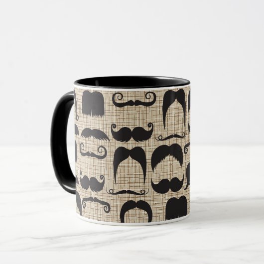 Retro Schnurrbart-Schnurrbart Stache Muster Tasse (Vorderseite Links)