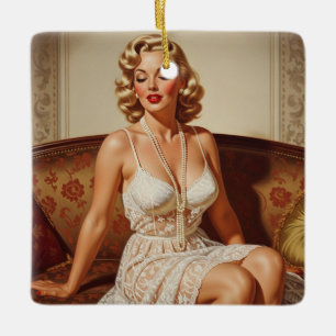 Retro schöne Blondine im Stil der 50er Keramikornament