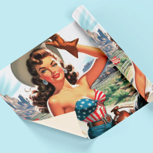 Retro schöne Cowgirl Pin Up Geschenkpapier