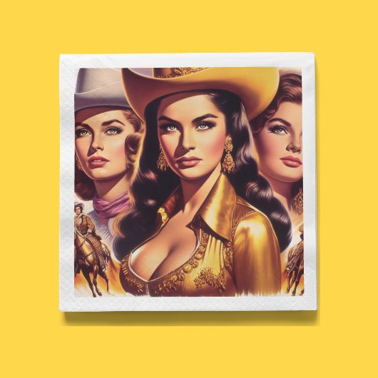 Retro schöne Cowgirls Serviette