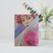 Retro schöne rosa Haar Dame Mixed Media Collage Postkarte (Stehend Vorderseite)