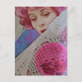 Retro schöne rosa Haar Dame Mixed Media Collage Postkarte (Vorderseite)