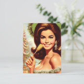 Retro schöne Weihnachtsfrau Postkarte (Stehend Vorderseite)