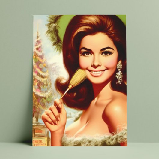 Retro schöne Weihnachtsfrau Postkarte