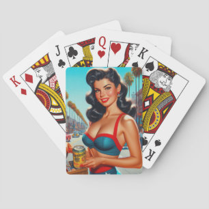 Retro-Schönheit Mädchen 1950er Jahre Spielkarten