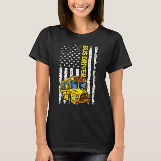 Retro School Bus Driver Patriotic American Flag T-Shirt (Vorderseite)