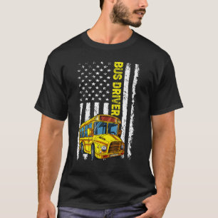 Retro School Bus Fahrer Patriotic American Flag T-Shirt