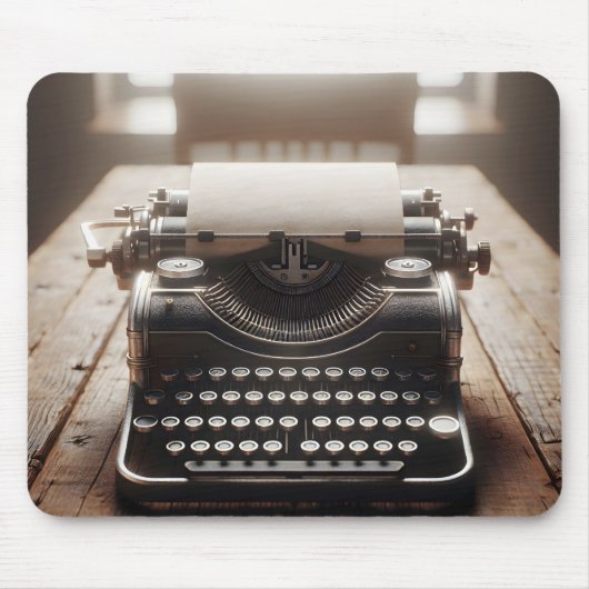 Retro-Schreibmaschine auf Holzschreibtisch Mousepad (Vorne)