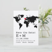 Retro-Schreibmaschine Weltkarte mit Herzziel Save The Date (Stehend Vorderseite)