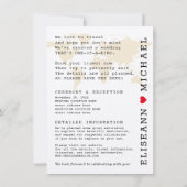 Retro-Schreibmaschine Weltkarte mit Herzziel Save The Date (Rückseite)