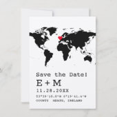 Retro-Schreibmaschine Weltkarte mit Herzziel Save The Date (Vorderseite)