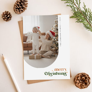 Retro-Schrift Familienfoto Frohe Weihnachten Postkarte