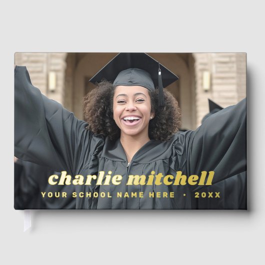 Retro Schriftart Abschluss Graduiertenstudium Foto Gästebuch (Vorderseite)