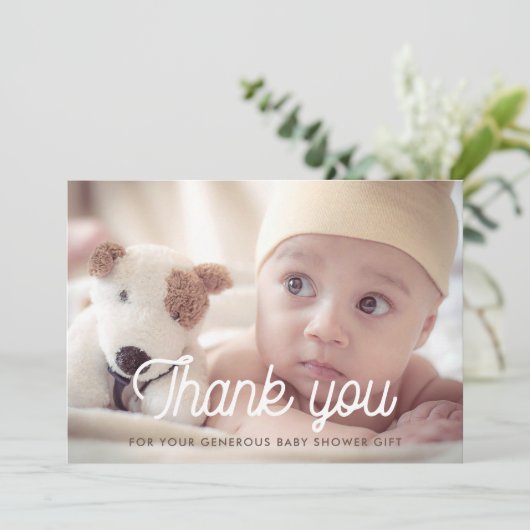 Retro Schriftart Babydusche Dank Fotokarte Dankeskarte (Stehend Vorderseite)
