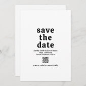 Retro Schriftart Black and White QR Code Moderne H Save The Date (Vorne/Hinten)