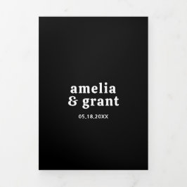 Retro Schriftart Black QR Code Foto Moderne Hochze Dreifach Gefaltete Einladung