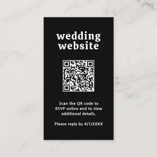 Retro Schriftart Black QR Code Moderne Hochzeit Begleitkarte (Vorderseite)