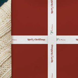 Retro Schriftart Frohe Weihnachts Familienname Satinband