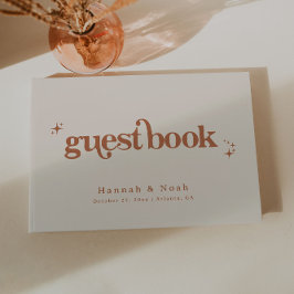 Retro Schriftart Groovy Terracotta Wedding Guest B Gästebuch