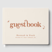 Retro Schriftart Groovy Terracotta Wedding Guest B Gästebuch (Vorderseite)