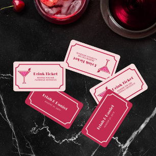 Retro-Schriftart-Hochzeitsgetränk-Ticket Pinker Co Rabattkarte