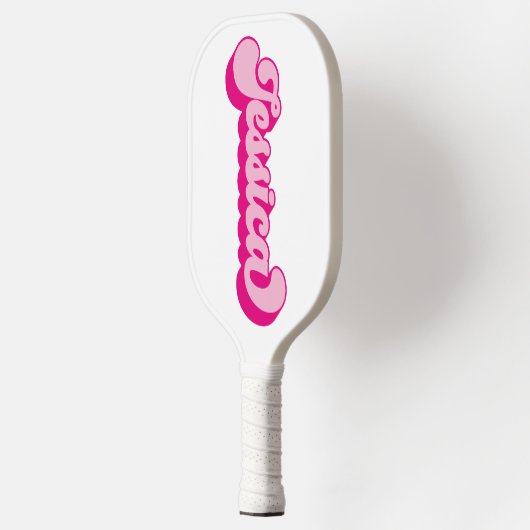 Retro Schriftart Hot Pink Jessica Pickleball Schläger (Links)