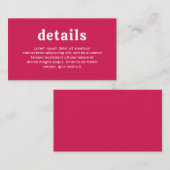 Retro Schriftart Hot Pink Moderne Hochzeit Begleitkarte (Vorne/Hinten)