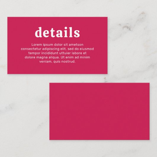 Retro Schriftart Hot Pink Moderne Hochzeit Begleitkarte (Vorne/Hinten)