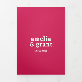 Retro Schriftart Hot Pink QR Code Foto Moderne Hoc Dreifach Gefaltete Einladung