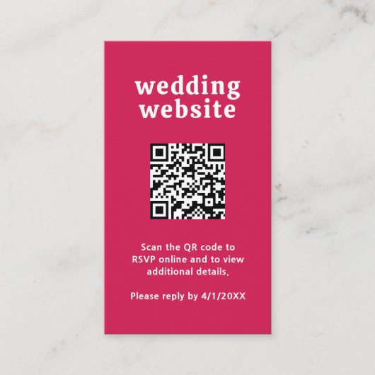 Retro Schriftart Hot Pink QR Code Moderne Hochzeit Begleitkarte (Vorderseite)