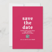Retro Schriftart Hot Pink QR Code Moderne Hochzeit Save The Date (Vorderseite)