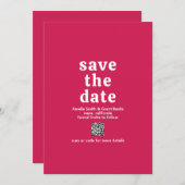 Retro Schriftart Hot Pink QR Code Moderne Hochzeit Save The Date (Vorne/Hinten)