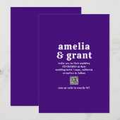 Retro Schriftart Lila QR Code Moderne Hochzeit Einladung (Vorne/Hinten)