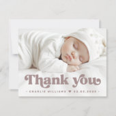 Retro Schriftart neues Baby Foto vielen Dank Ankündigung (Vorderseite)